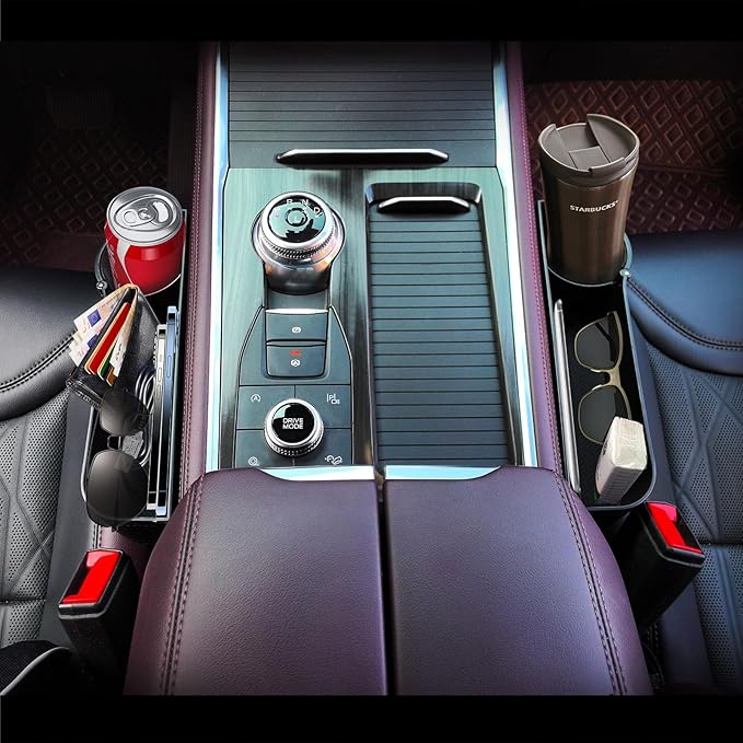 BAILISI Car seat gap filler organizer,Multi-function car seat storage box 2 packs,Adjustable Cup Holder car console side storage box Holders phone, sunglasses,car accessories (Black Style 4)