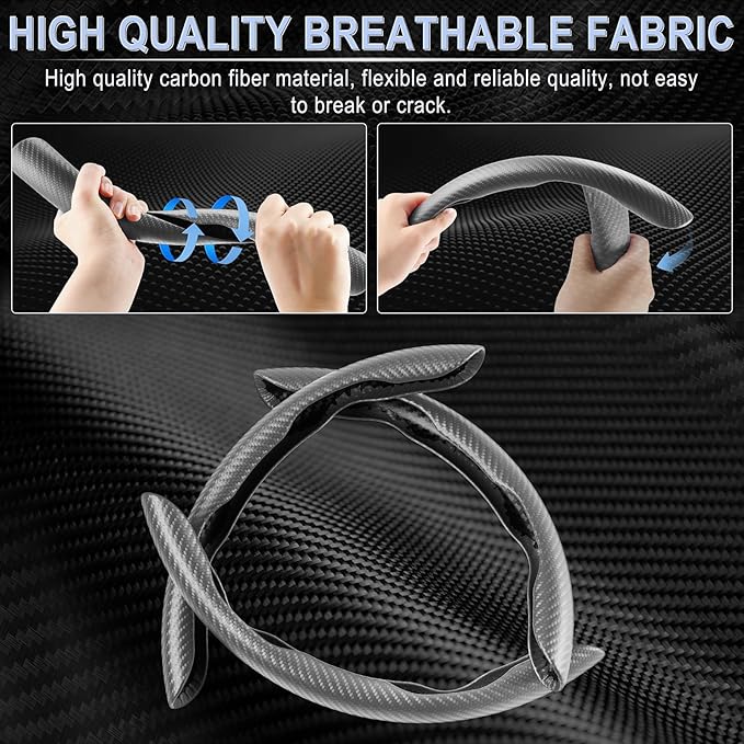 Amiss 3pcs Carbon Fiber Anti-Skid Steering Wheel Cover, Waterproof & Segmented Butterfly Design, Universal 99% Vehicle Wheel Cover Protector, Car Interior Accessories (Gray-3pcs)