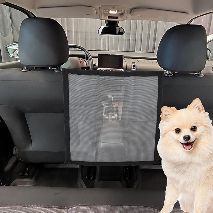 Dog Car Net Barrier, with Adjustable Rope and Hook, Pet Barrier Backseat Dog Car Net, for SUV Pickup, Dog Car Net Barrier, Black, 20.87"x20.87"