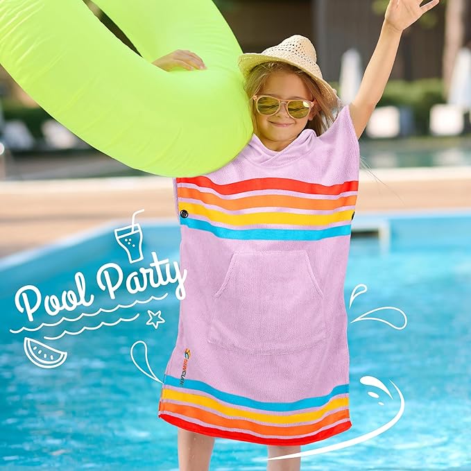 SUN CUBE Kids Changing Robe Surf Poncho, Kids Beach Towels for Teens, Microfiber Hooded Wearable Swim Towel Boys Girls Teenagers