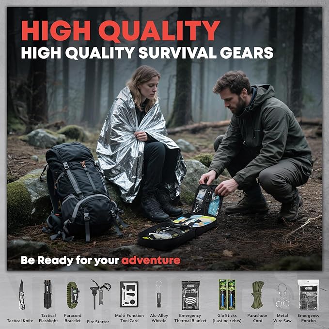 242 Piece First Aid & Survival Kit – Molle Pouch IFAK, 1000D Nylon, Color-Coded Compartments, Medical Kit for Camping, Boat, Hunting, Hiking, Home, Car/Home/Earthquake Emergency (Black)