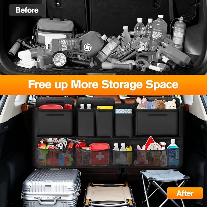 MoKo Trunk Organizer for SUV, Car Organizer with 10 Pockets Large Capacity & 3 Adjustable Straps for Easy Installation, Hanging Car Storage Universal Fit for Sedans, SUVs, MPVs, Trucks, 35.5 x 18.2in