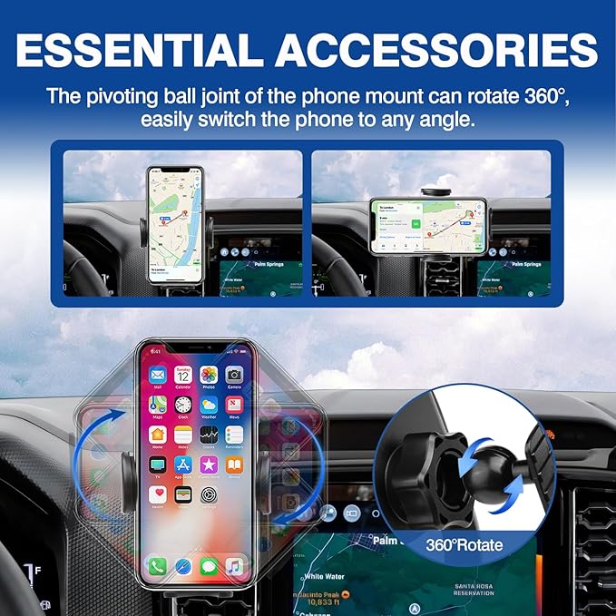 Autorder Car Phone Holder for 2024 2025 2026 Ford Ranger Accessories Phone Mount Cell Phone Car Mount Automobile Phone Stabilizer 360 Degree Rotation