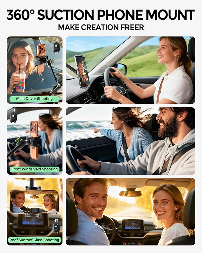 leepiya Phone Mount for car, 360° Adjustable Dashboard Windshield Car Phone Holder Mount, Ultra-Durable Metal,car Mount for Camera vlogging, Car Phone Mount for iPhone Samsung All Smartphones