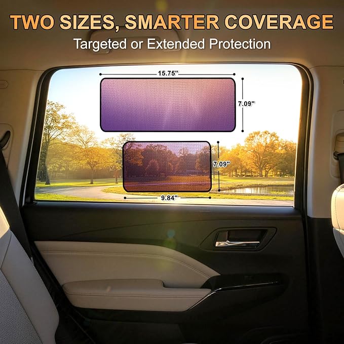 XCBYT Square Car Window Shades - Mixed Size 4 Pack Static Cling Sun & Glare Blocker, Removable Semi-Transparent Window Tint for Windshield, Side & Rear Windows (2 Small + 2 Long)