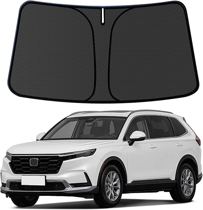 CRV Customized Windshield Sun Shade for 2023 2024 2025 2026 CRV LX/EX/EXL/Sport/Sport-L/Sport Touring Hybrid Front Window Sunshade Visor Protector Foldable Blocks UV Rays Keep Car Cooler Accessories