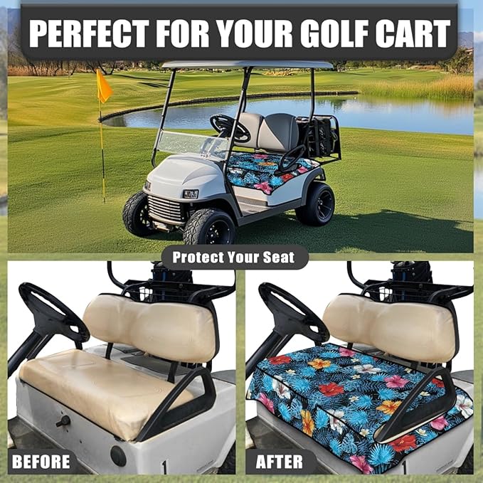 Universal Golf Cart Seat Cover with 4 Pockets Soft Golf Cart Seat Towel Blanket Fits 2-Seat Golf Carts