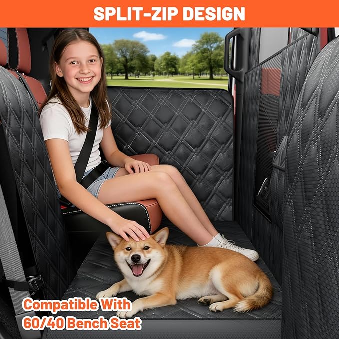 Surfcabin Floor XL Dog Hammock for Truck, Waterproof Trucks Pet Seat Cover with Door Protection, Sturdy Back Seat Extender for Dogs Compatible with Full Size Crew Cab Trucks Like F150, GMC & More