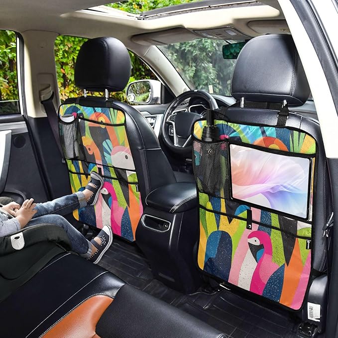 Pop Art Parrot Flamingo 1 Pack Backseat Car Organizer with Storage Pockets Seat Back Organizers for Kids Kick Mats Backseat Protector Automotive
