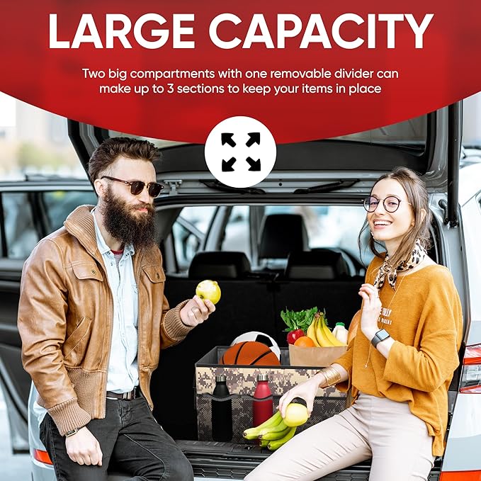 FORTEM Trunk Organizer For SUV Car Trunk Organizer, Foldable Storage, Car Accessories for Women Men, Collapsible Bag, Perfect Christmas Gifts, 600D Oxford, Non Slip Bottom, Straps, Soft Cover (50L)