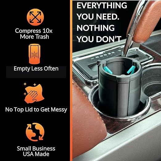 Trash Trapper Mini Car Trash Container – Frees Your Cupholder, Traps More & Empties Less with Patent-Pending Compaction, Holds Weeks of Small Trash, Portable for Car, Stroller & Travel, Black/Teal
