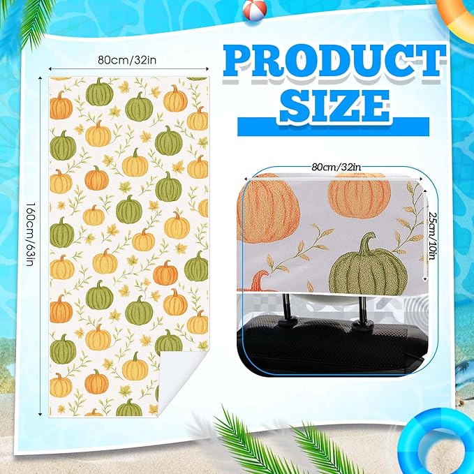 Hahafelt 2 Pack Car Seat Towel Covers with Storage Bag 63 x 32 Inch Athletic Running Towel Seat Sweat Washable Non Slip Cover Gift for Car Outdoor Sport Activities (Yellow Pumpkin,Green Pumpkin)