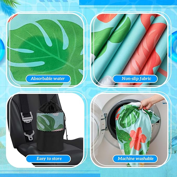Hahafelt 2 Pack Car Seat Towel Covers with Storage Bag 63 x 32 Inch Athletic Running Towel Seat Sweat Washable Non Slip Cover Gift for Car Outdoor Sport Activities (Green Leaf Flamingo)