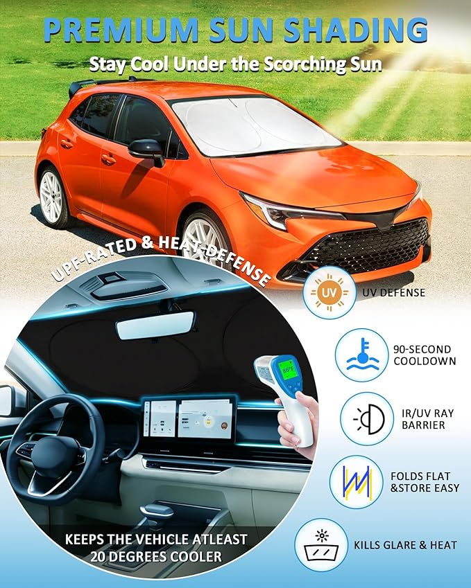 Sun Shade for Toyota Corolla 2020-2025 (Corolla Cross Not Fit) Windshield Sunshade for Corolla 2026 Accessories Front Window Shield Windshield Cover Sun Visor Protect Keep Interior Cool