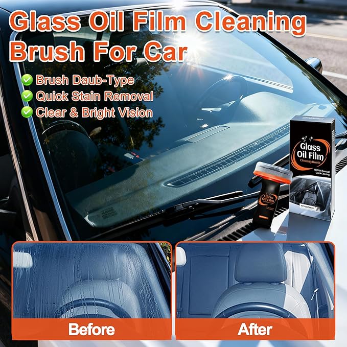 Automotive Oil Film Cleaning Brush for Car Windshield, Glass Emulsion Cleaner, 100g Roll-On Glass Oil Film Remover with Reusable Cleaning Board, Anti-Fog & Water-Resistant Coating for Safe Driving