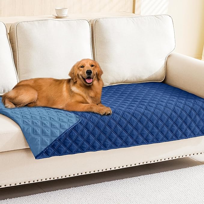 Smiry Waterproof Dog Bed Cover Pet Blanket, Soft Washable Dog Blanket for Furniture Bed Couch Sofa Reversible, Checkered (30"x80", Navy/Blue)