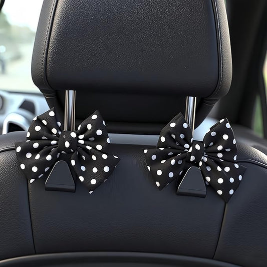 2-Pack Car Purse Hooks for Hanging Purses and Bags, Cute Bow car seat headrest Hooks for Hanging car Purse Hooks. (Black Wave Point)