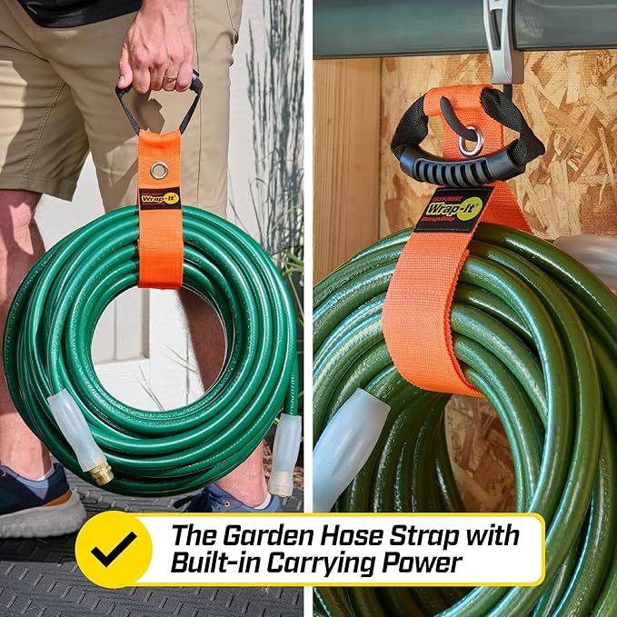 Easy-Carry Wrap-It Storage Straps - 28” (2-Pack) Blaze Orange with Grommet - Heavy Duty Wrap It Storage Straps and Extension Cord Wrap for Water Hose Storage