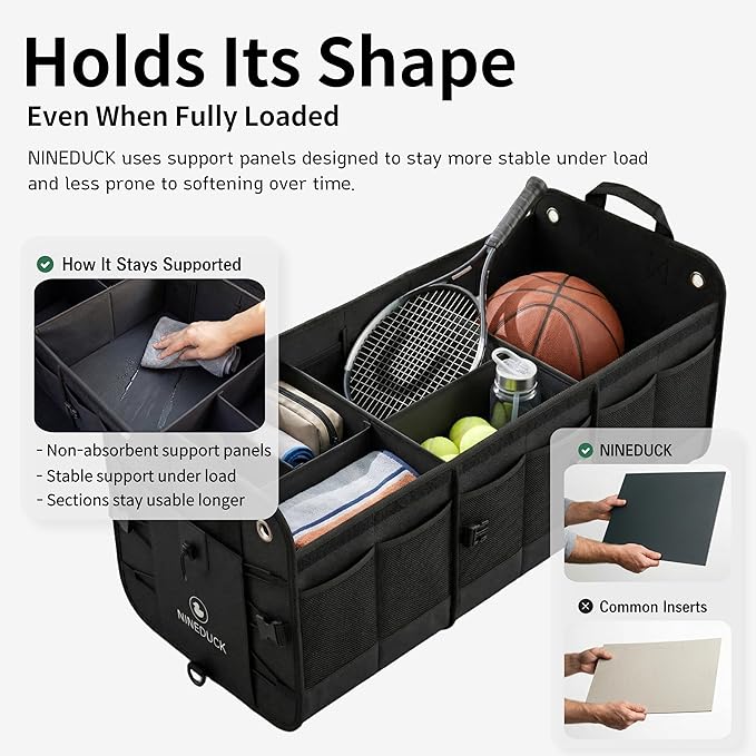 1680D Trunk Organizer with Lid, Extra-Large 114L Collapsible Cargo Organizer for SUVs, Trucks & Large Cargo Areas, Rigid PP Panels, 800D x 800D Weave, Water-Repellent, Anti-Sag Design