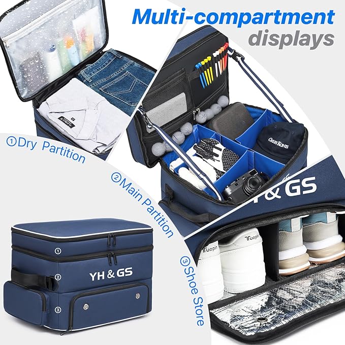 Golf Trunk Organizer, 3 Layer Golf Accessories for Men, 2 Pair Shoes Separate Ventilated Compartment Golf Organizer for Car, Balls, Clothes, Gloves, Accessories Golf Gifts (Add shoulder straps)