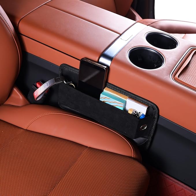 Universal Fit Car Seat Gap Filler Organizer Front Seat Set Divider Crevice Pockets Storage Box Auto Interior,Prevent from Falling Through Gaps,Holds Glasses Phone Key (2, Suede Velvet)