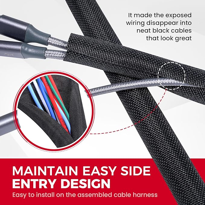 Automotive Wire Sheathing Split Wire Loom Braided Mesh Woven Cable Sleeve for Wires/Cable Cord Protector (5/16" - 18 Feet)