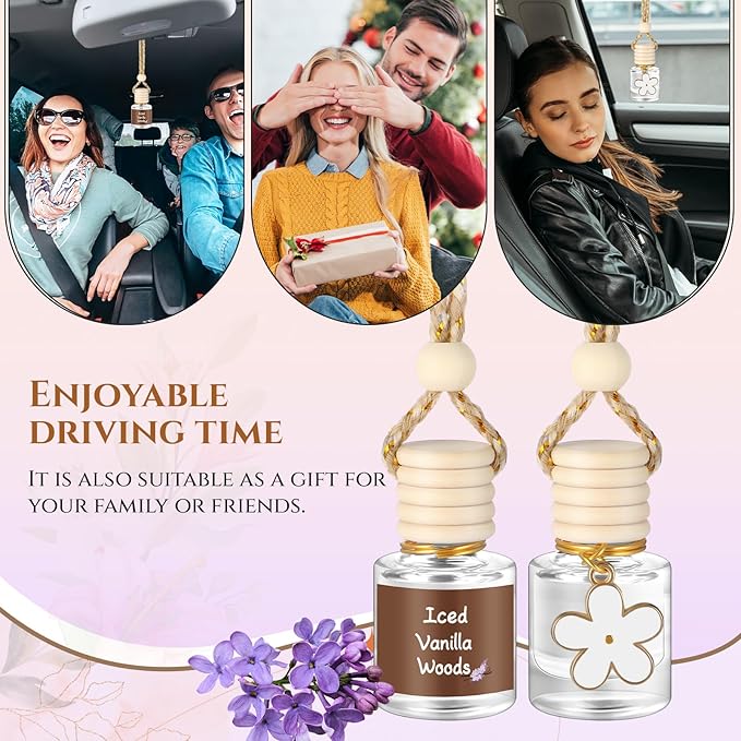 Siifert 2 Sets Hanging Car Air Freshener and Essential Oil Diffuser, Car Air Freshener Daisy Essential Oil Diffuser Long Lasting Automobile Aromatherapy(White,Iced Vanilla Woods)