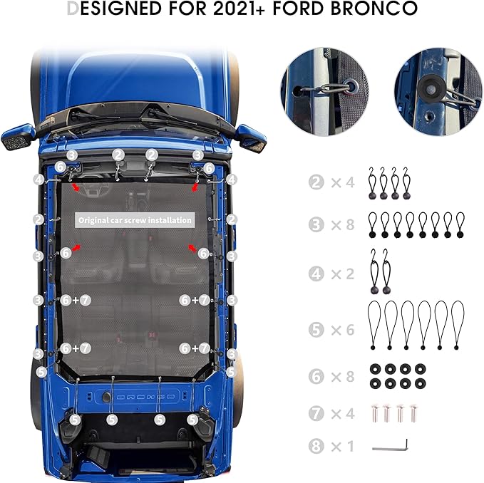 sukemichi Sunshade for Ford Bronco,Mesh Sun Shade Bikini Top Cover Bimini Top for Ford Bronco Accessories 2021 2022 2023 2024 2025 2026 4 Door - Blocks UV, Wind, Noise (Grey)