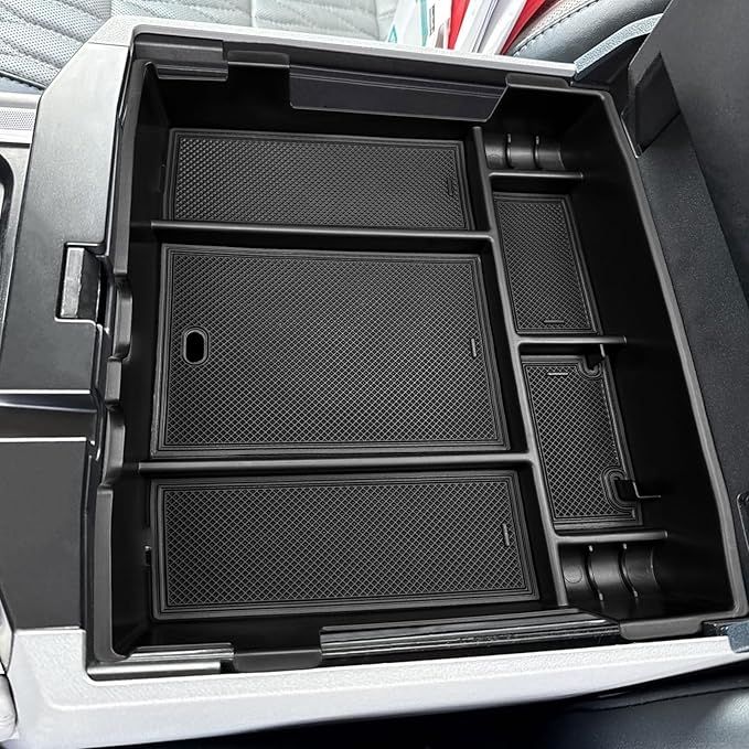 Zxiaochun Center Console Organizer for 2023 2024 2025 2026 Ford F250 F350 F450 F550 Super Duty, Plastic Armrest Storage Box Tray, ABS Material with Non-Slip Mats (Full Console w/Bucket Seats ONLY)