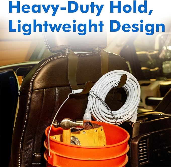 Travel Depot XL Hard Hat Holder for Truck Seat – Heavy-Duty Headrest Hooks, Hardhat Buddy Hanger & Seat Back Organizer for Hard Hats, Bags & Gear, Truck Accessory Organizer, 4-Pack