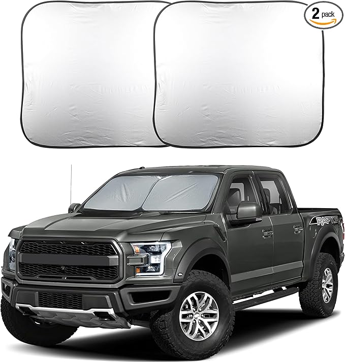 EcoNour 2-Piece Truck Sun Shade for Windshield, Foldable Car Sunshades Reflect UV Rays, Truck Sun Protector Keeps Interior Cool, Automotive Interior Accessory for Comfortable Ride, Large 32.5x36