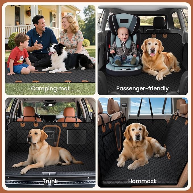 A-Pce 600D Heavy Duty Dog Car Seat Cover for Back Seat,2025 Upgraded Hard Honeycomb Bottom Back Seat Extender for Dogs- Holds 600lbs,Waterproof Scratch Proof Nonslip Dog Hammock for SUV