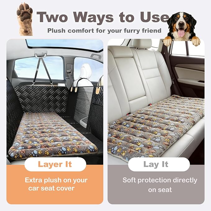 Thickened Dog Bed for Car Back Seat, Upgraded Bottom Non-Slip, Fits Hard Bottom car seat Cover for Dogs, Premium Mixed Color, Dog Car Seat Cover