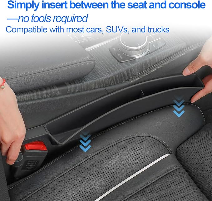 2-Pack Car Seat Gap Filler, Universal Fit Seat & Console Gap Plug, Durable Car Crevice Blocker to Stop Phones, Wallets & Small Items from Dropping (2)