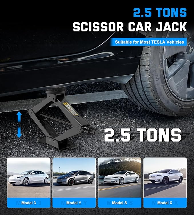 Car Jack for Tesla, 2.5 Ton Car Scissor Jack Kit for Tesla Model Y Model 3/S/X, Tire Changing Kit with 2 Tesla Specific Jack Pads