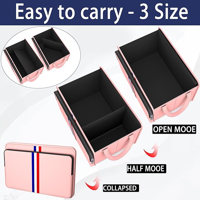 Homeve Trunk Organizer for Car, Waterproof Collapsible 3 Compartments Car Organizer, Foldable Storage for Car Accessories, Tools, Sundries for Women Men, Tote Bag (Pink, Standard)