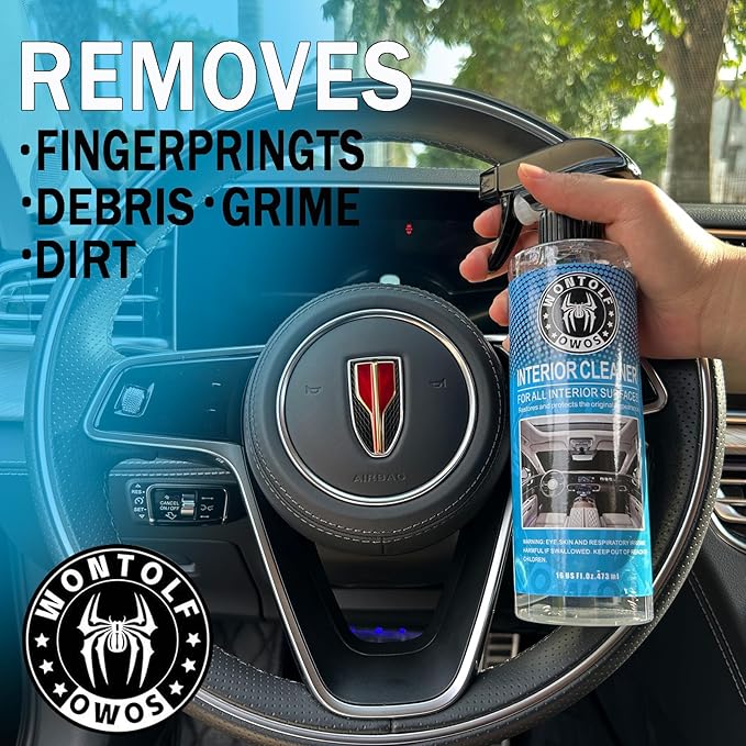 Wontolf Car Wash Kit, Car Cleaning Kit with Long Handle Car Wash Brush, Car Wash Soap, Interior Cleaner, Wheel Cleaner, Window Squeegee, Car Interior Detailing Kit for Cars Trucks RVs SUVs