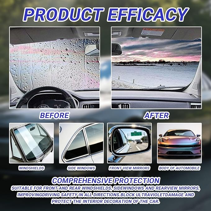 Car Oil Film Removal Spray, Clear Vision Glass Cleaner, 100ml Clear Vision Windshield Cleaner with Microfiber Cloths, Quick Coating for Automotive Windows and Rearview Mirrors