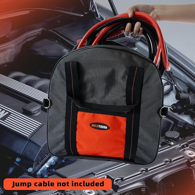 MELOTOUGH Jumper Cable Bag - 14.5" X 14"Tools Cable Bag - Storage & Organizer for Cables, Cords, and Hoses Including EV Charging Cables for Electric Vehicles,Christmas Gifts for Men