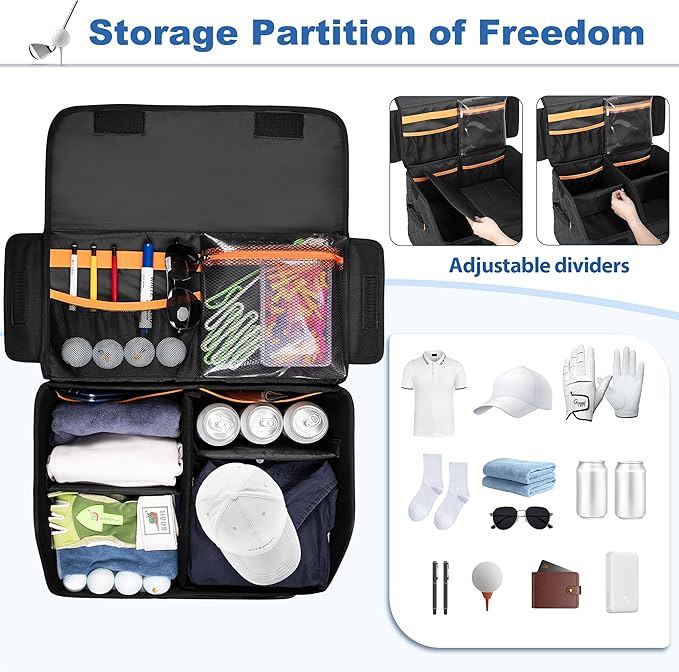 Upgraded Golf Trunk Organizer, Golf Car Organizer with Separate Ventilated Compartment for 2 Pair Shoes, Golf Storage with Multi-Compartment for Golf Accessories, Gifts for Golfers