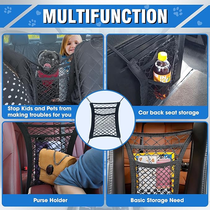 JITUIHOM Dog Car Net Barrier for Chevy Silverado 2019-2025, Dog Car Net Barrier Pet Barrier with Flexible Bungee Cords Easy to Clean Easy Install for Dog & Child