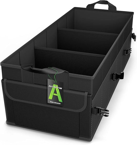 Car Trunk Organizer - 85L Collapsible Car Organizer with Non Slip Bottom for Groceries, Trunk Storage with Base Panel for SUV Sedan Van, 3 Compartments (Black, Large)