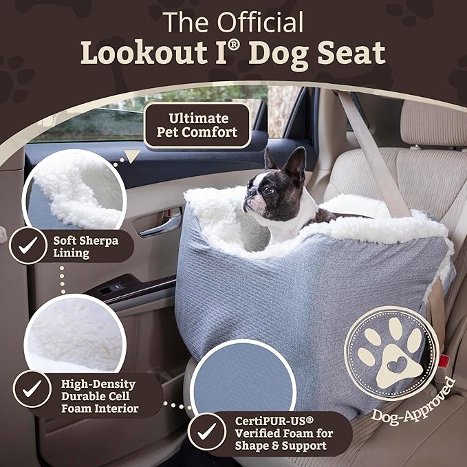 Snoozer Dog Car Seat: Lookout I Dog Booster Car Seat for Pets up to 18lbs, Helps Alleviate Travel Sickness & Fear for Dogs, Removable Washable Cover – Stone Diamond, Size Small