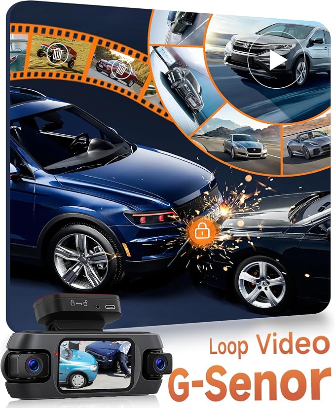 4K+4 Channel Dash Cam Front and Rear 360° View, Free 128GB Card Included, 5.8GHz WiFi Dash Camera for Cars, Built-in GPS, G-Sensor, 150°Wide Angle, 3" IPS Screen, 24H Parking Mode, Support 256GB Max