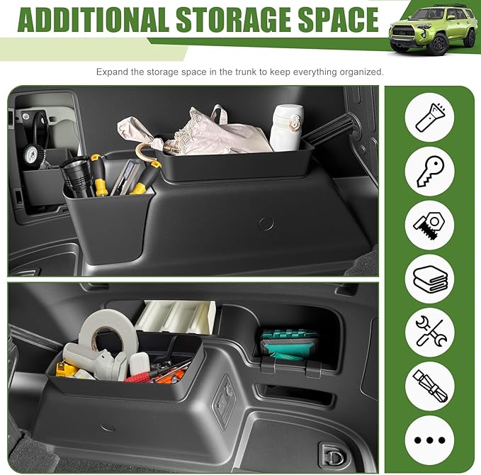 Trunk Organizer for 2010-2024 Toyota 4Runner 5-Seat 2nd Row(NOT Fit 7-Seat 3rd Row), Rear Storage Box Bin Cargo Tray for 4 Runner Interior Accessories(5Pcs Trunk Organizer/Without Speaker)