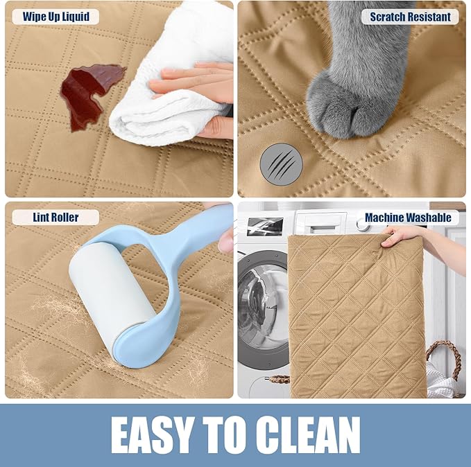 Smiry Waterproof Dog Bed Cover Pet Blanket, Soft Washable Dog Blanket for Furniture Bed Couch Sofa Reversible, Checkered (30"x70", Camel/Beige)
