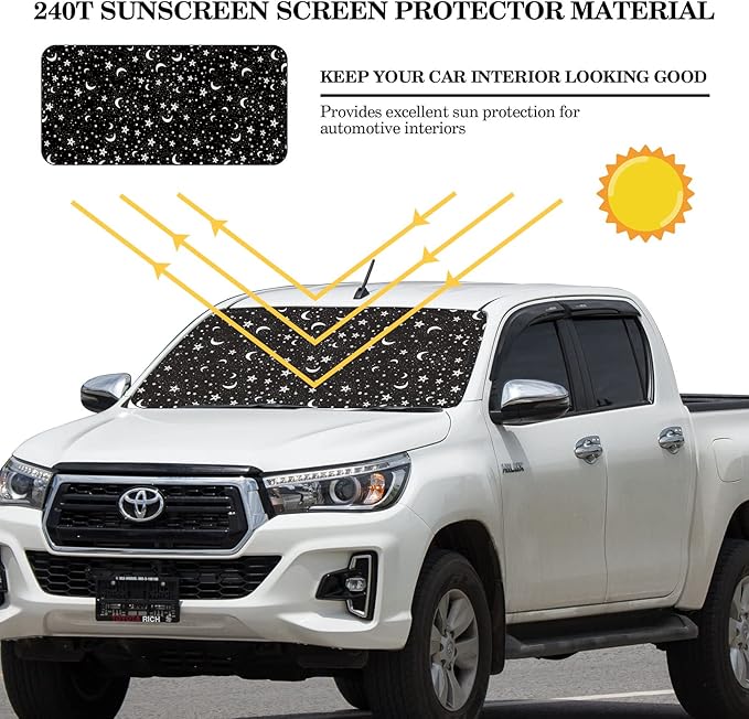 Woanger Windshield Sun Shade Foldable Car Front Window Covers for Car Accessories Sun Heat UV Rays Visor Protector Protection for Universal Cars SUV Truck (Moon Star)