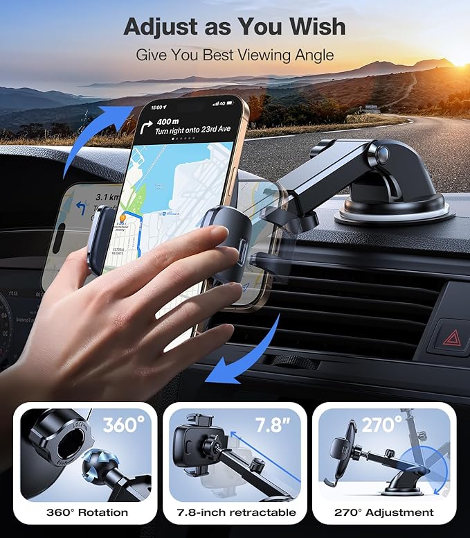 TORRAS 2026【Strongest Suction & Ultra-Durable】 Phone Holders for Your Car,【Patent & Safety Certs】 Car Phone Holder Mount Truck Stand for Dashboard Windshield Vent for iPhone 17 16 15 14 13, Navy Blue