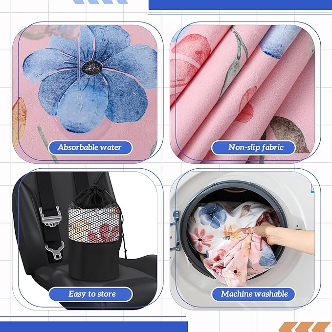 Hahafelt 2 Pack Car Seat Towel Covers with Storage Bag 63 x 32 Inch Athletic Running Towel Seat Sweat Washable Non Slip Cover Gift for Car Outdoor Sport Activities (Watercolor Flowers)