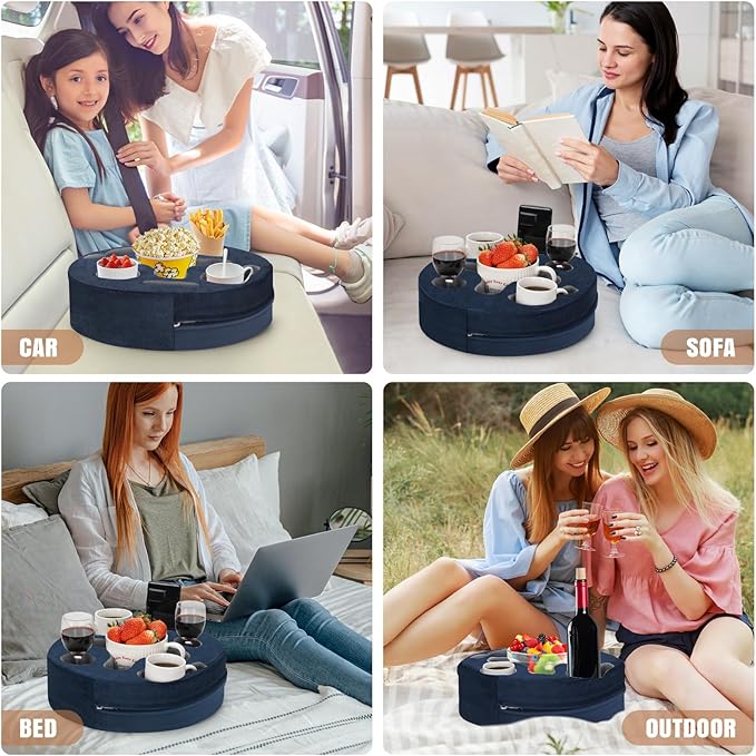 INNO STAGE Couch Cup Holder Pillow-Sofa Cup Holder | Couch Caddy Drinks Cupholder Tray for Bed, Rv, Tv, Car, Man Cave, Backseat for Remote, Snacks (NavyBlue, 13.7 x 13.7 inch)